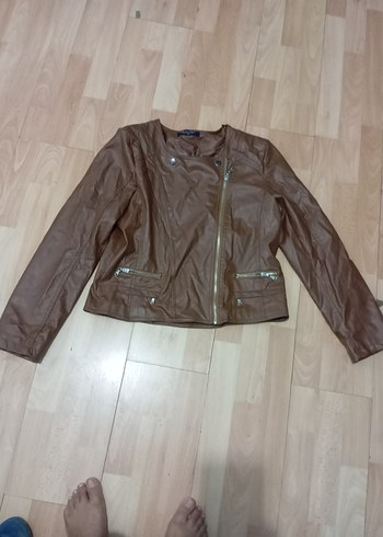Kahverengi Kadın Deri Biker Ceket