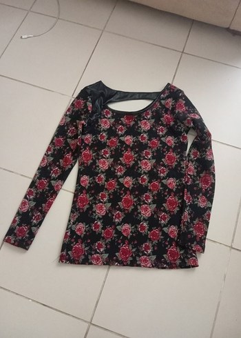 Bordo Çiçek Desenli Uzun Kollu Bluz