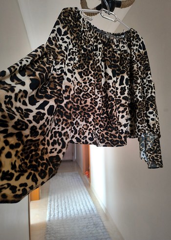 m Beden Bohem Leopar Desenli Uzun Kollu Bluz