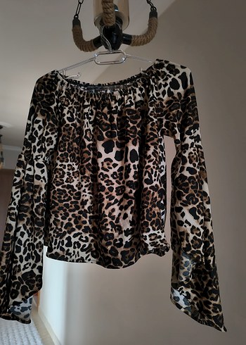 Bohem Leopar Desenli Uzun Kollu Bluz