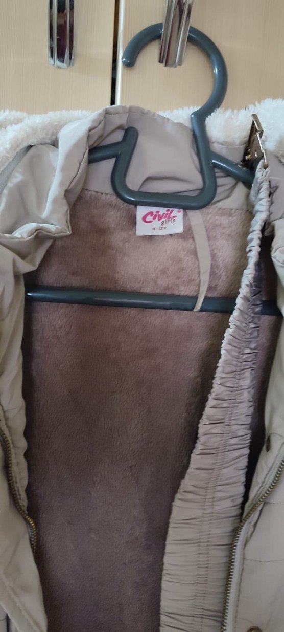 Düğmeli Gri çocuk Midi Kışlık Mont - Görsel 3