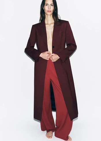 Zara Bordo Uzun Düğmeli Kaban