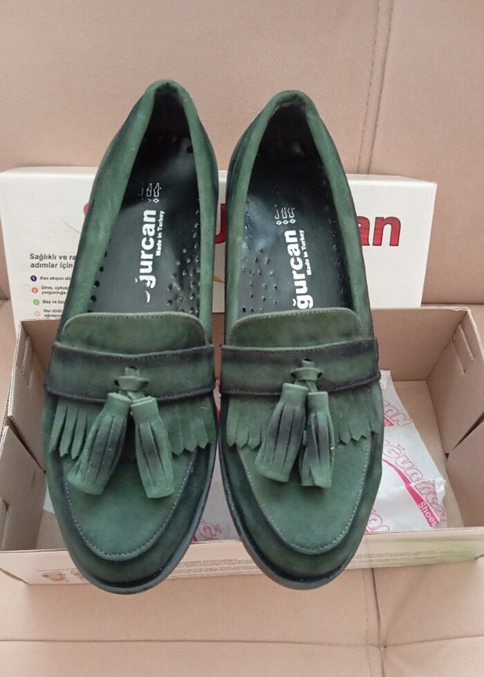 Süet yeşil Loafer ayakkabı - Görsel 3