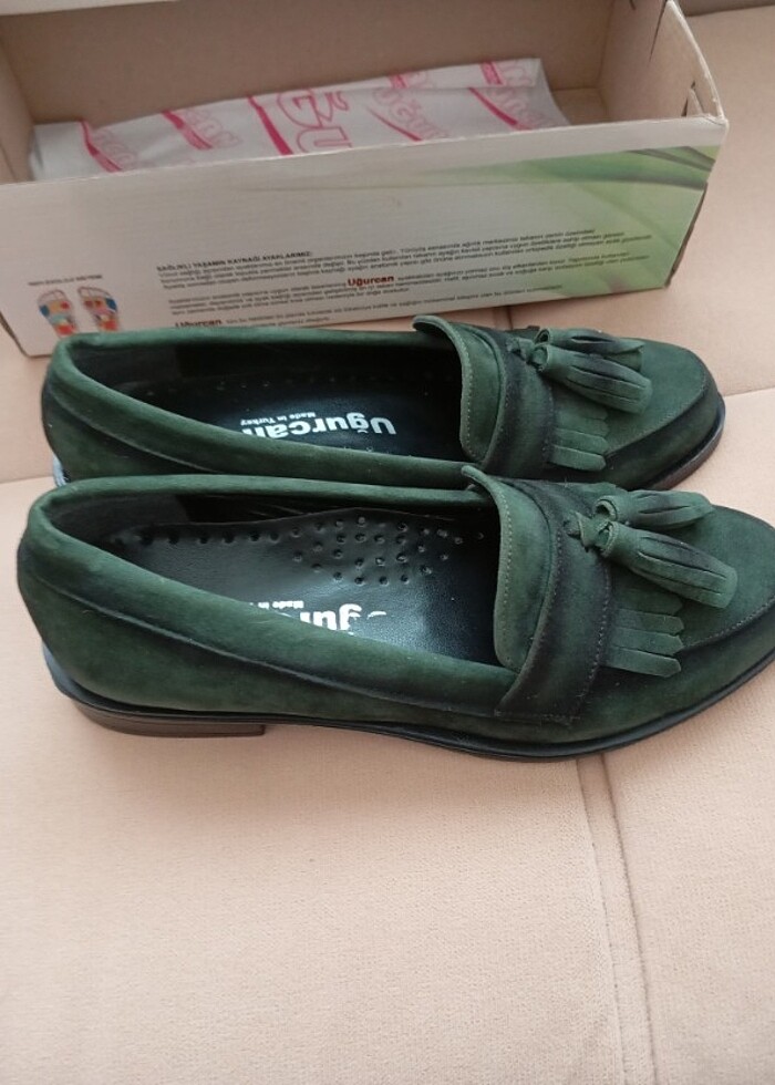 Süet yeşil Loafer ayakkabı - Görsel 5