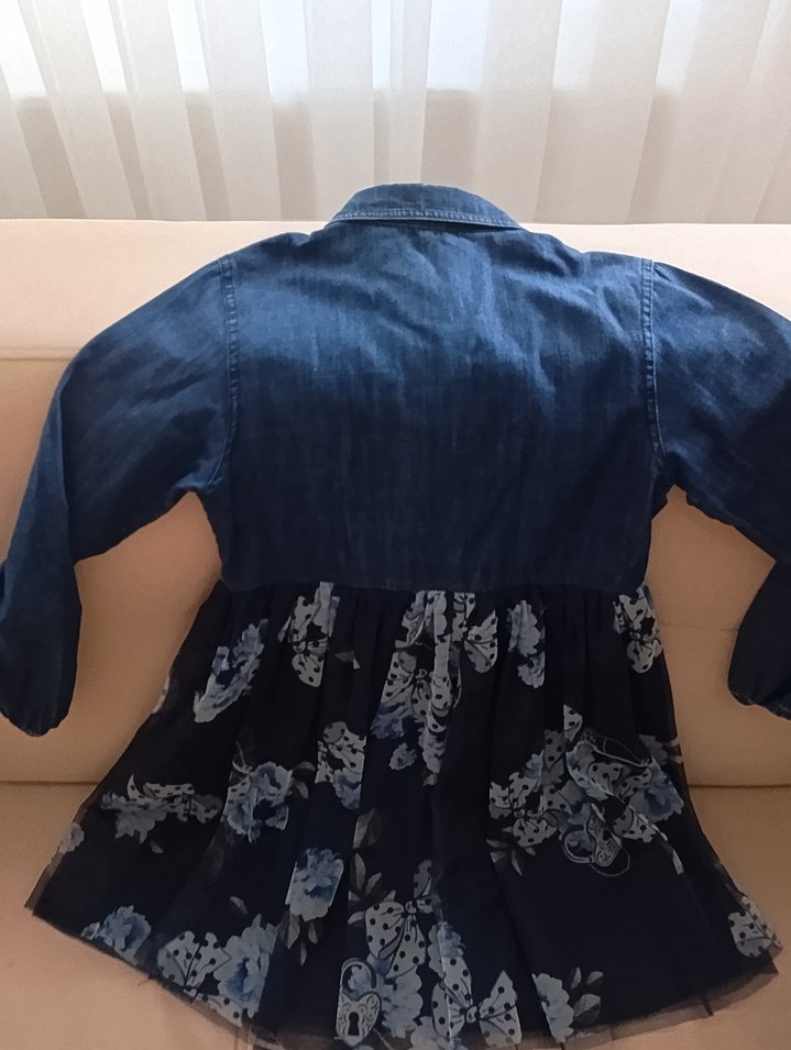 Kız Çocuk Lacivert Denim Bohem Elbise - Görsel 3