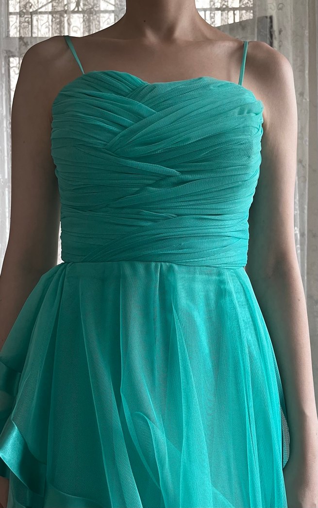 Mint rengi Drapeli Uzun Abiye Elbise - Görsel 3