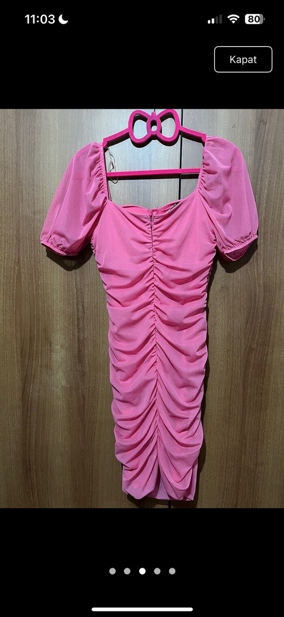 Pembe Drapeli Mini Kadın Elbise - Görsel 5