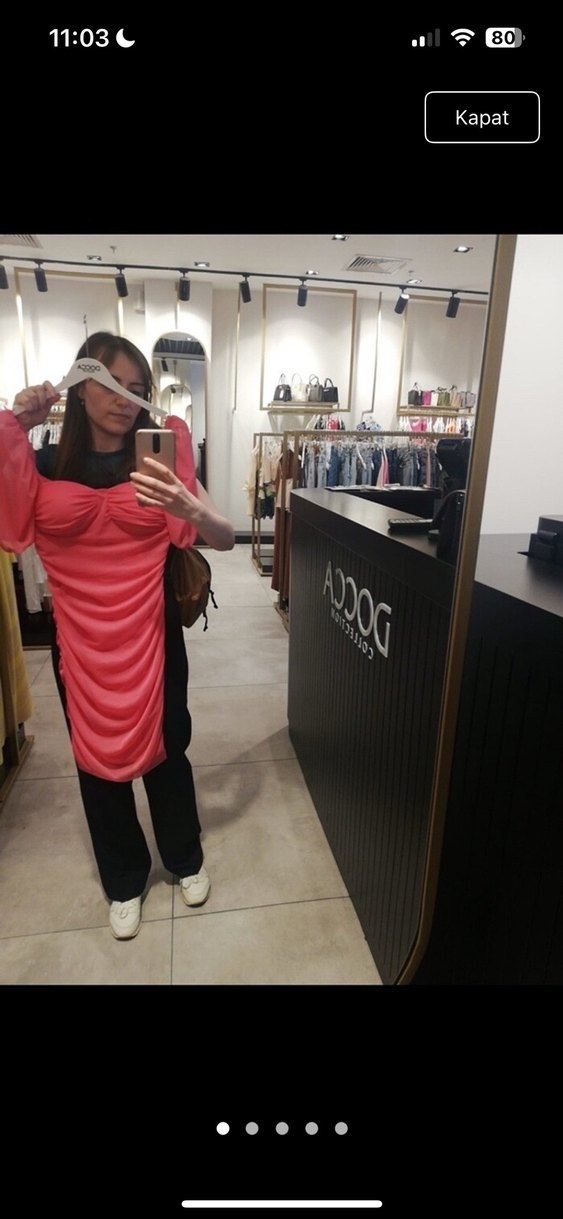 Pembe Drapeli Mini Kadın Elbise - Görsel 3