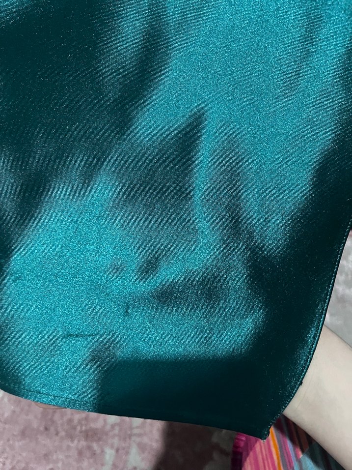 Saten Yeşil Drapeli Uzun Abiye Elbise - Görsel 5