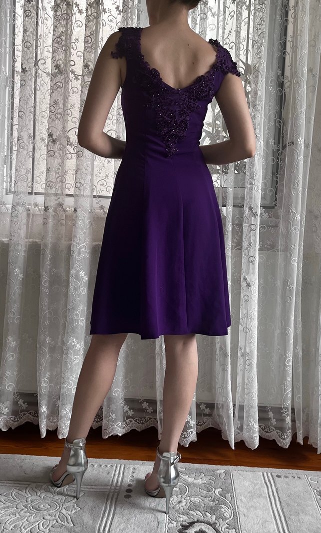 Mor Midi Straplez Elbise - Görsel 2