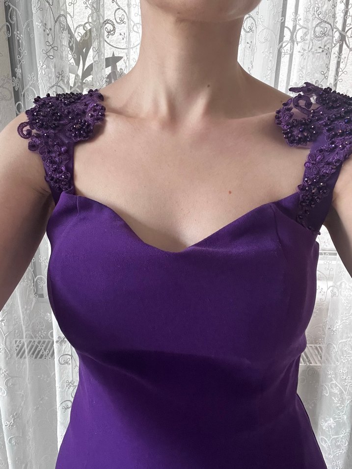 Mor Midi Straplez Elbise - Görsel 3