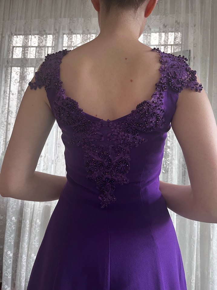 Mor Midi Straplez Elbise - Görsel 4