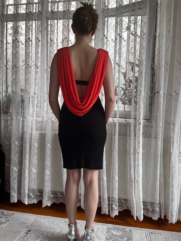 Nar çiçeği siyah  Kalem Elbise - Görsel 3