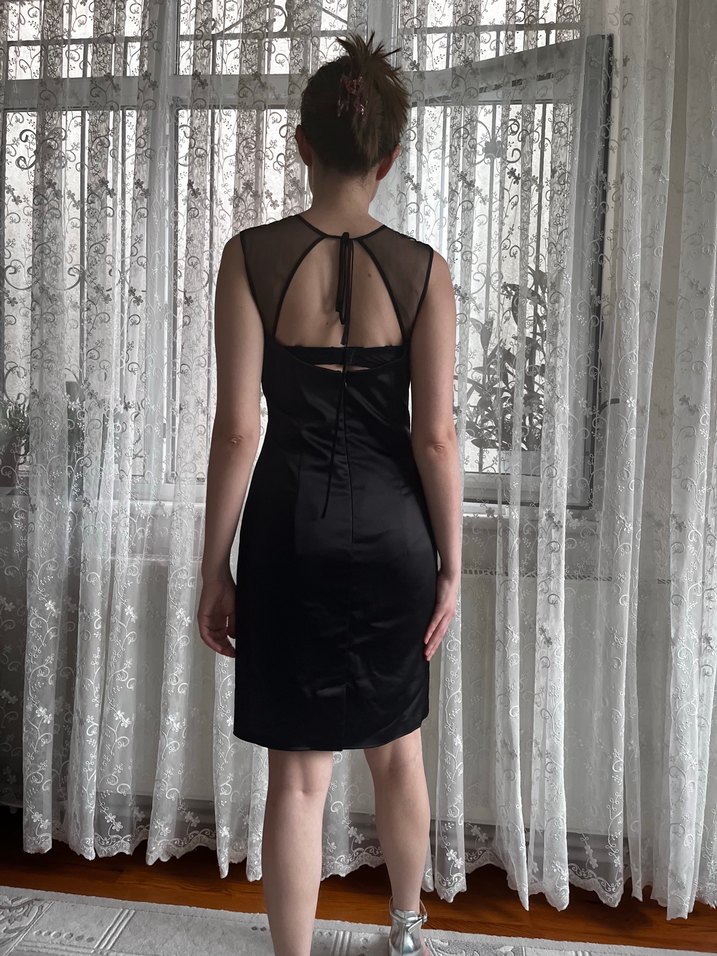 Siyah Parlak Straplez Midi Kalem Elbise - Görsel 2