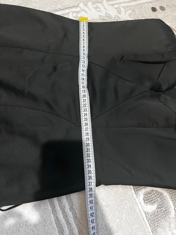 Siyah Parlak Straplez Midi Kalem Elbise - Görsel 3