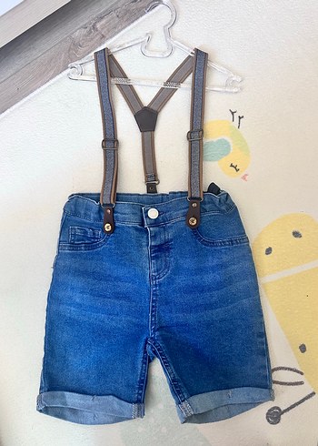 4 Yaş Beden mavi Renk Erkek Çocuk Mavi Denim Askılı Şort