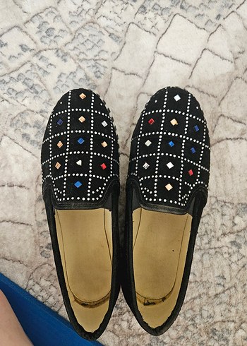 Siyah Payetli Nakışlı Kadın Babet