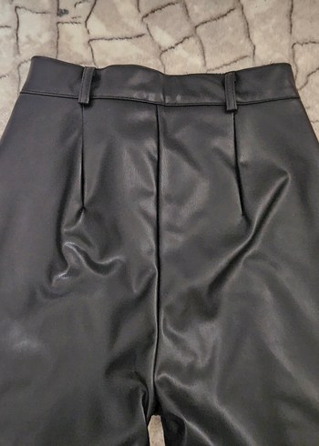 Fermuarlı Siyah Deri Biker Kadın Pantolon - Görsel 3