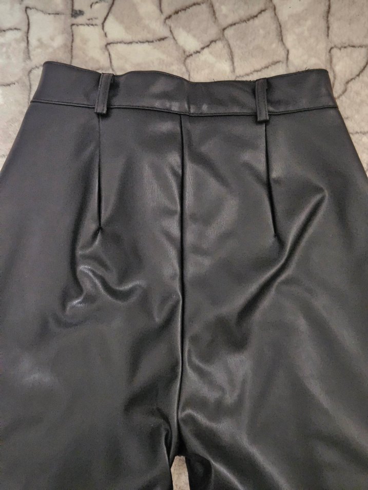 Fermuarlı Siyah Deri Biker Kadın Pantolon - Görsel 3