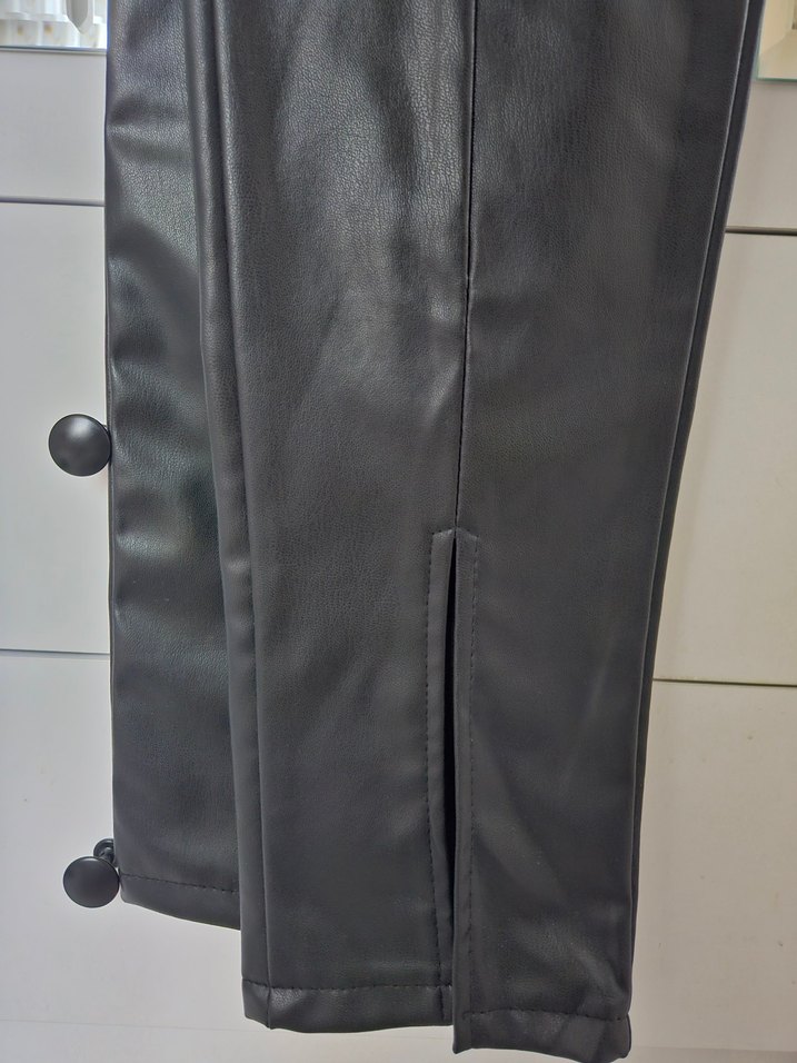 Fermuarlı Siyah Deri Biker Kadın Pantolon - Görsel 4