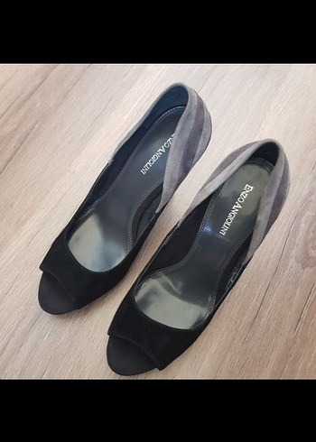 Kadın Siyah Gri Platform Topuklu Tokalı Ayakkabı - Görsel 2