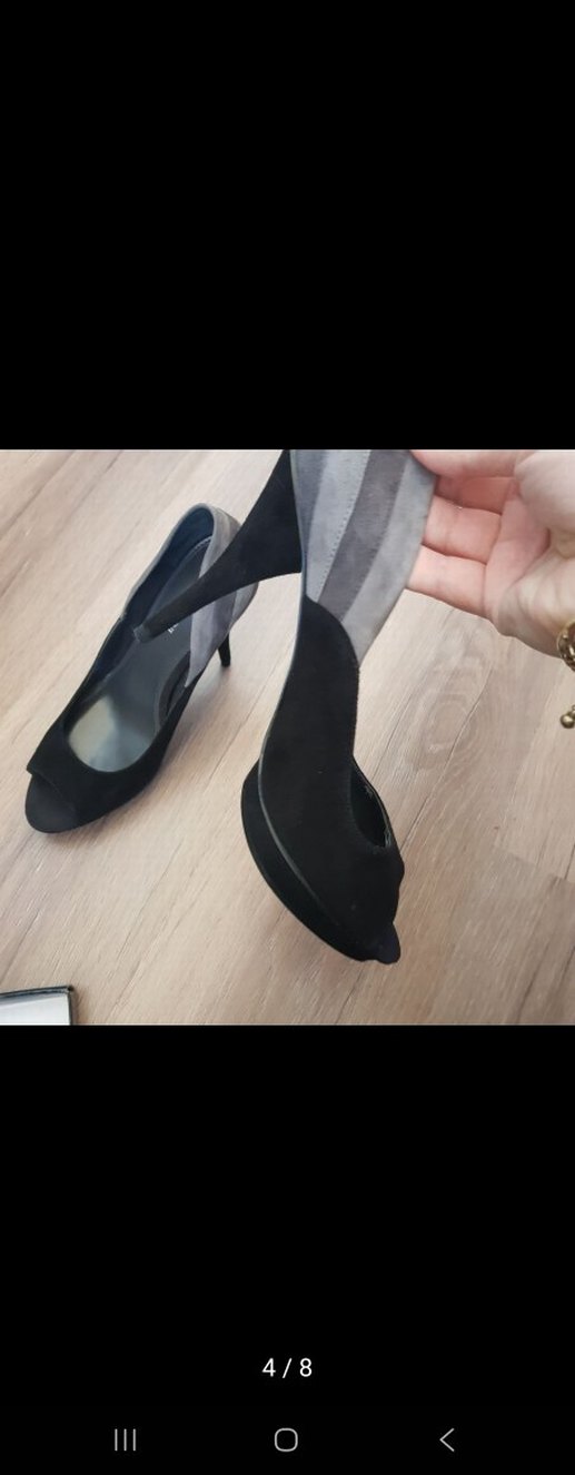 Kadın Siyah Gri Platform Topuklu Tokalı Ayakkabı - Görsel 4