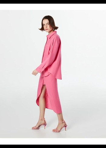 Pembe Drapeli Uzun Hamile Eteği - Görsel 5