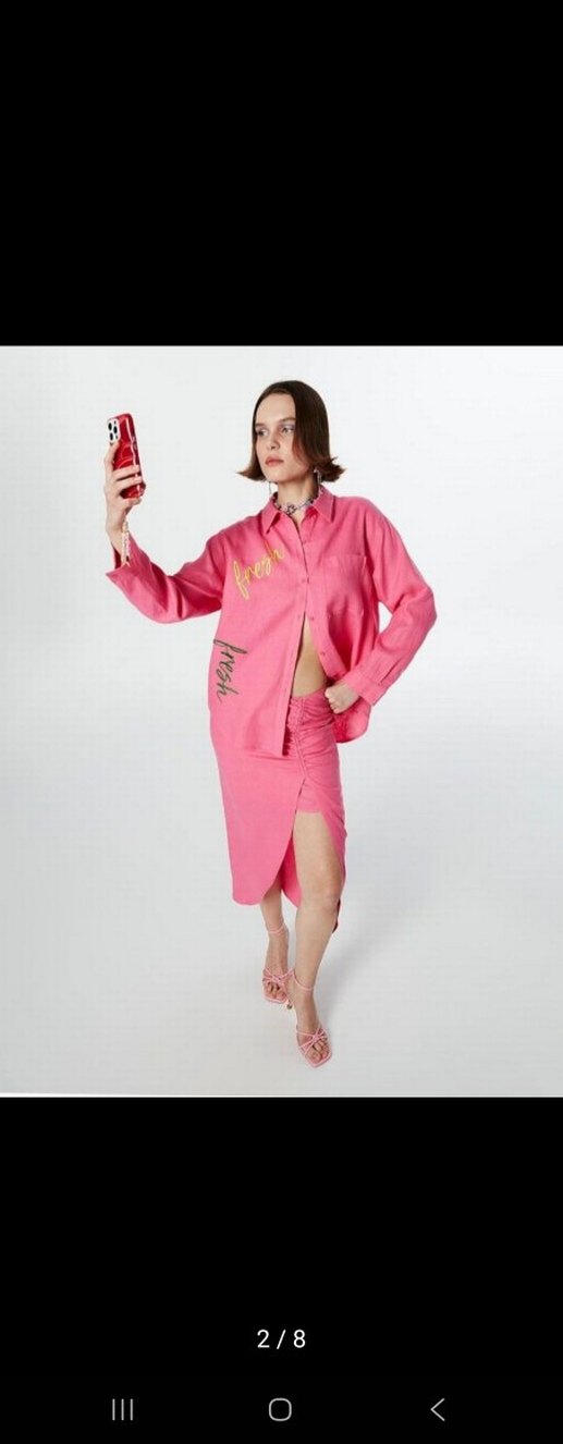 Pembe Drapeli Uzun Hamile Eteği - Görsel 3