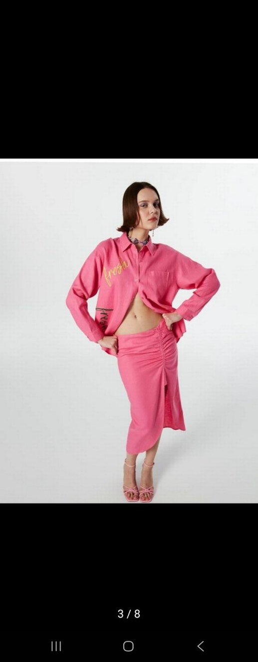 Pembe Drapeli Uzun Hamile Eteği - Görsel 4