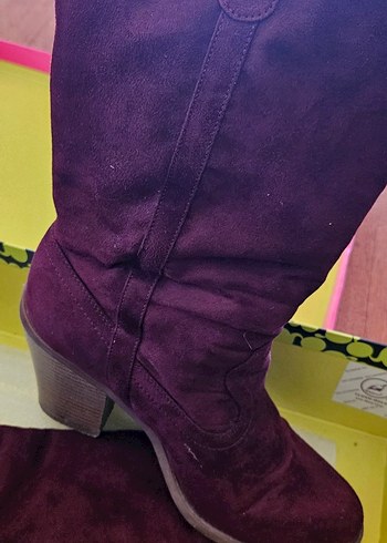 Bordo Süet Fırfırlı Kadın Çizme - Görsel 2