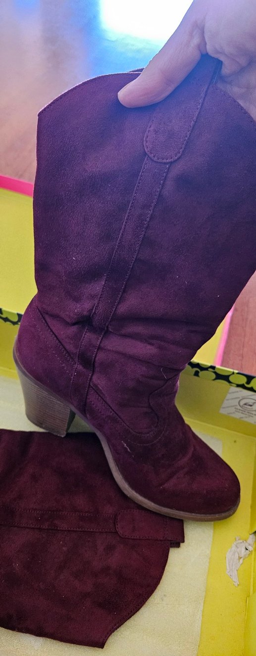 Bordo Süet Fırfırlı Kadın Çizme - Görsel 2