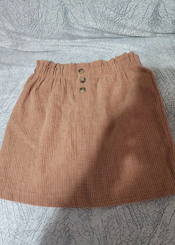 Defacto Düğmeli Kahverengi Keten Mini Etek