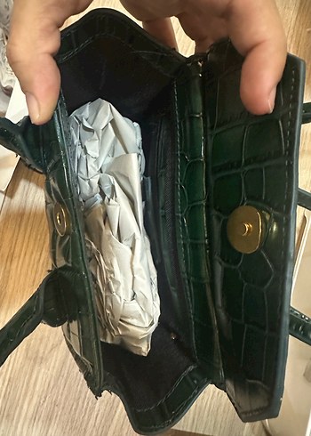 Zara Zincir Detaylı Yeşil Deri Çanta - Görsel 3