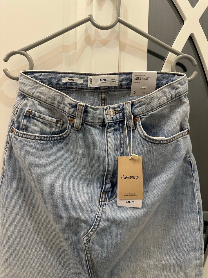 Açık Mavi Yırtmaçlı Denim etek etiketli - Görsel 2