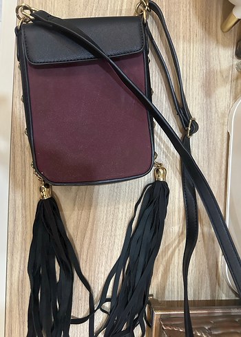 Püsküllü Bordo Süet Kadın Çanta - Görsel 2