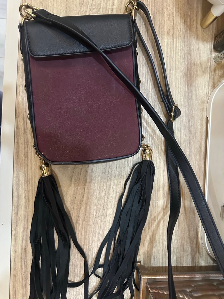 Püsküllü Bordo Süet Kadın Çanta - Görsel 2