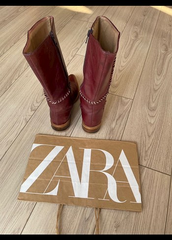 36 Beden bordo Renk ZARA Bordo Deri ÇİZME