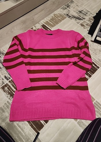 Renkli Çizgili Örgü Kadın Kazak - Görsel 2