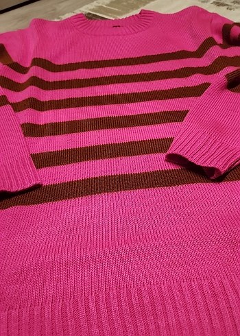 Renkli Çizgili Örgü Kadın Kazak - Görsel 3