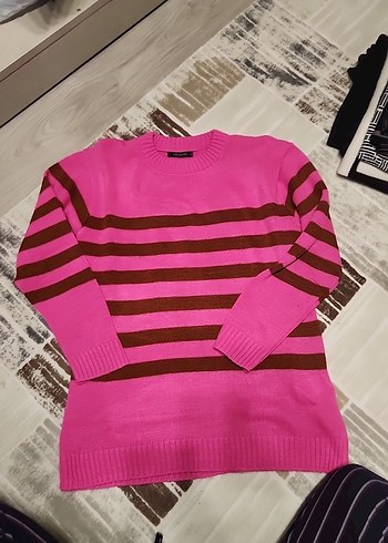 Renkli Çizgili Örgü Kadın Kazak - Görsel 6