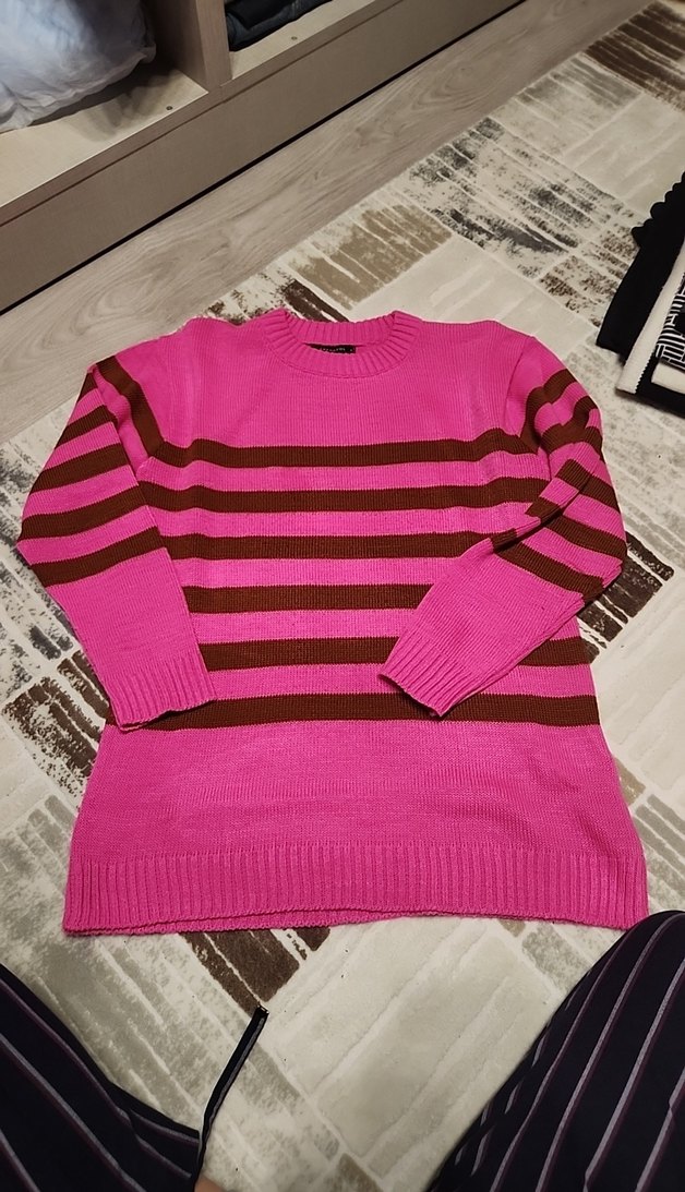 Renkli Çizgili Örgü Kadın Kazak - Görsel 2