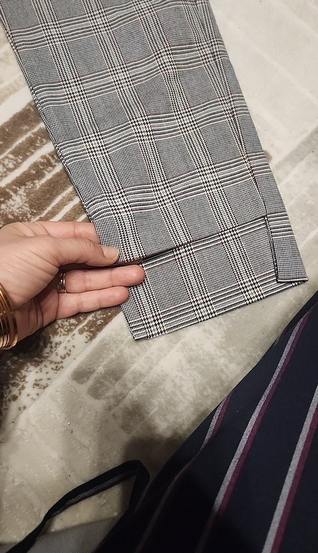 Gri Ekoseli Kadın Kumaş Pantolon - Görsel 3