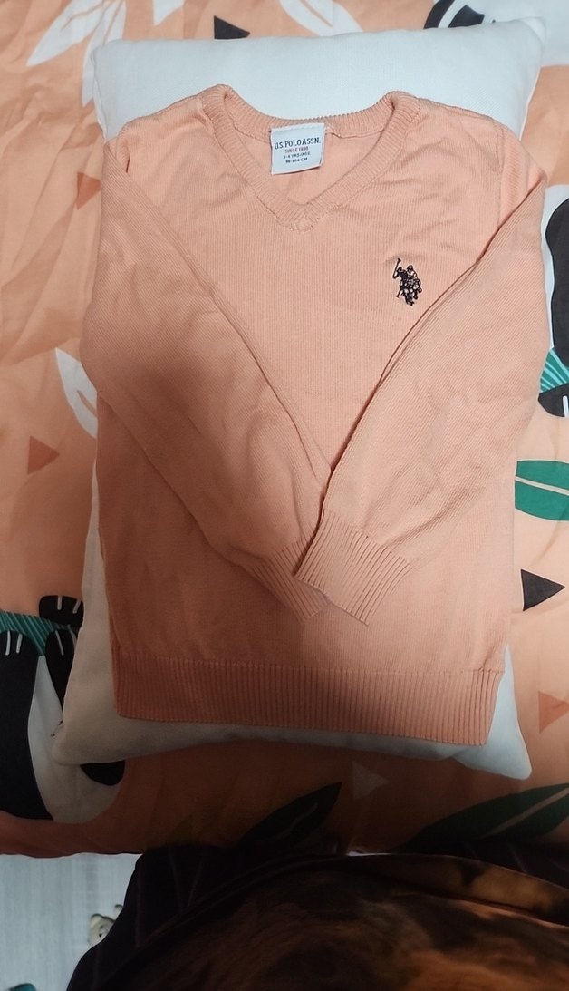 Bej V Yaka Kız Çocuk Triko Kazak - Görsel 3