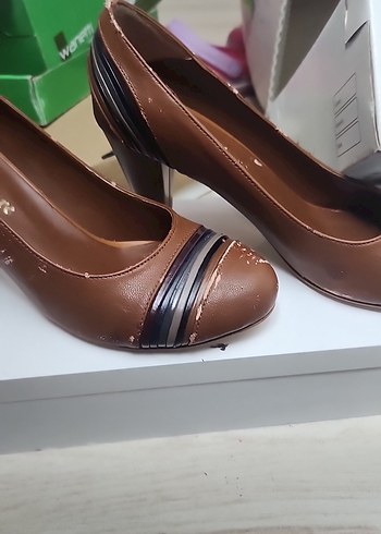 Kahverengi Deri Stiletto Kadın Ayakkabı - Görsel 7