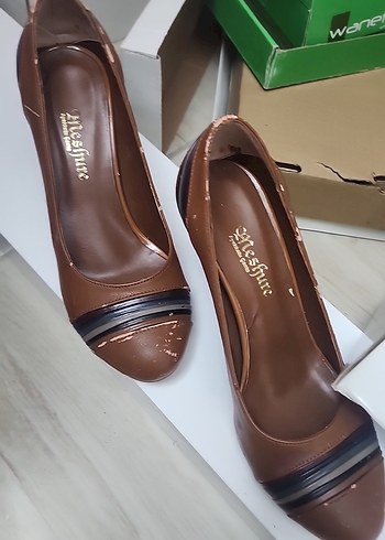 Kahverengi Deri Stiletto Kadın Ayakkabı - Görsel 3