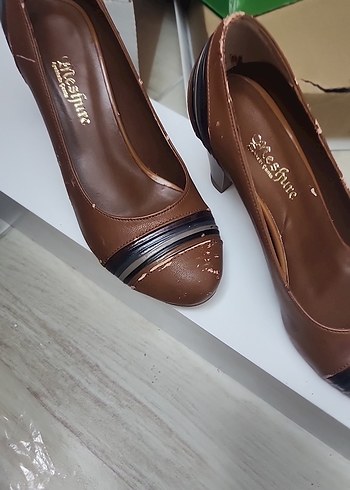 Kahverengi Deri Stiletto Kadın Ayakkabı - Görsel 2