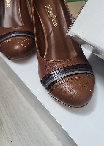 Kahverengi Deri Stiletto Kadın Ayakkabı - Görsel 6