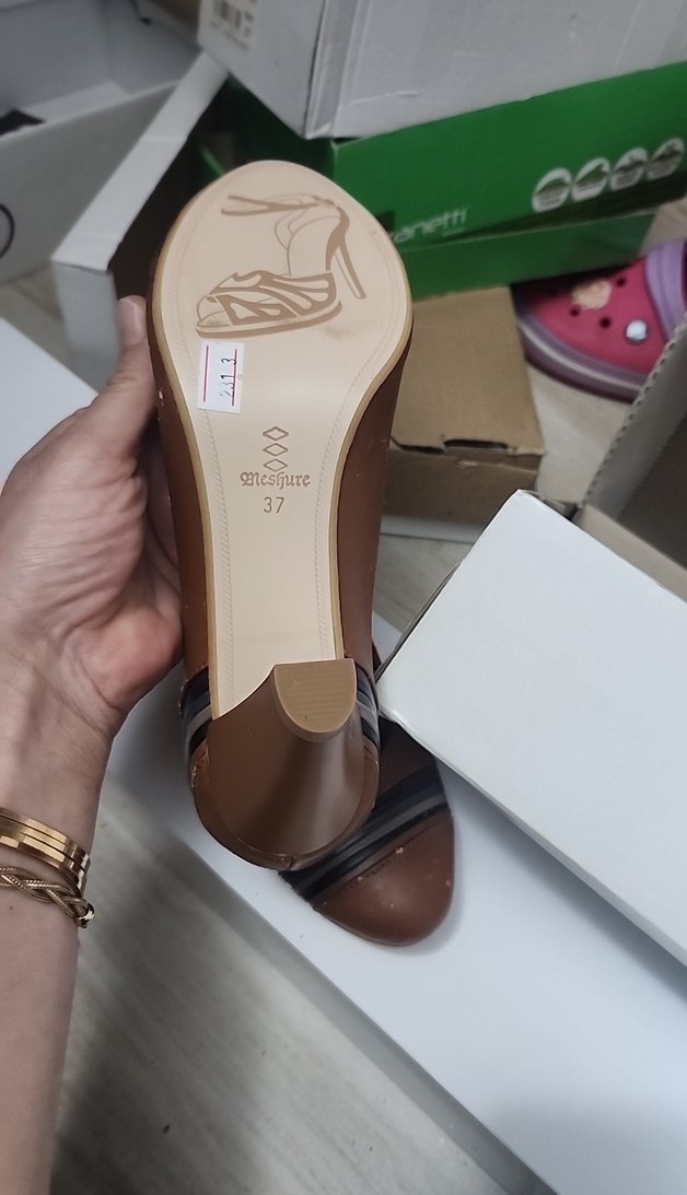 Kahverengi Deri Stiletto Kadın Ayakkabı - Görsel 5