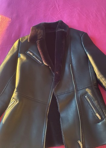 Kürk Detaylı Siyah Deri Kadın Ceket - Görsel 2