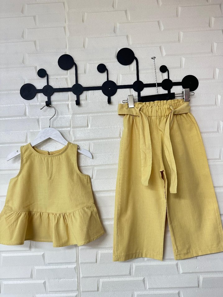 Kız Çocuk Sarı Keten takım - Görsel 4
